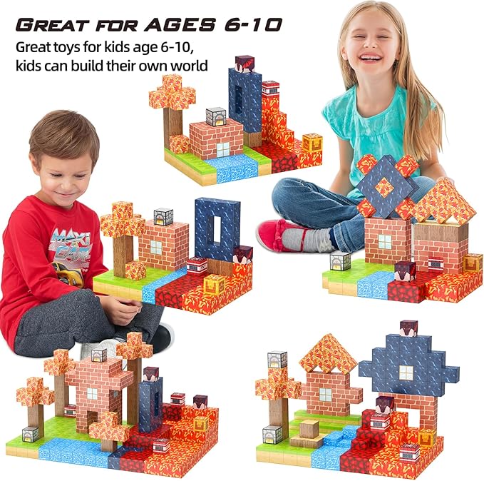 Magnetic Blocks 100Pcs Magnetic Tiles Building Toys Construction Toys STEM Sensory Construction Toys for 3 4 5 6 7 8 Year Old Boys & Girls, Creative Kids Games Kids Toy