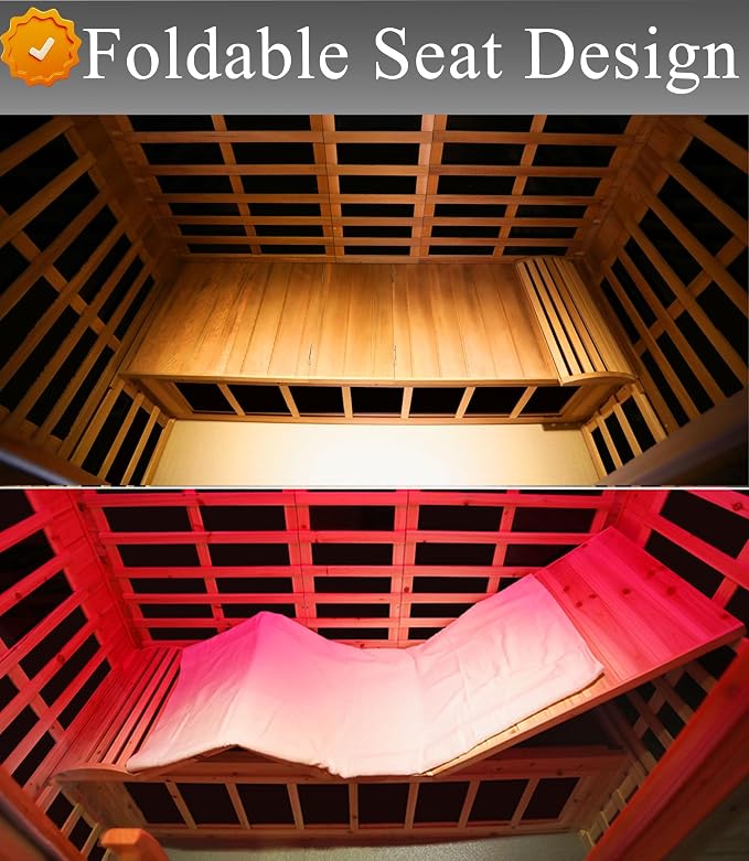 LTCCDSS Ultra-Low EMF Outdoor Sauna 3 Person, Full Spectrum Red Cedar Far Infrared Sauna for Home, Folding Recliner| Chromotherapys| Bluetooth Speakers| Near&Mid Infrared Therapy