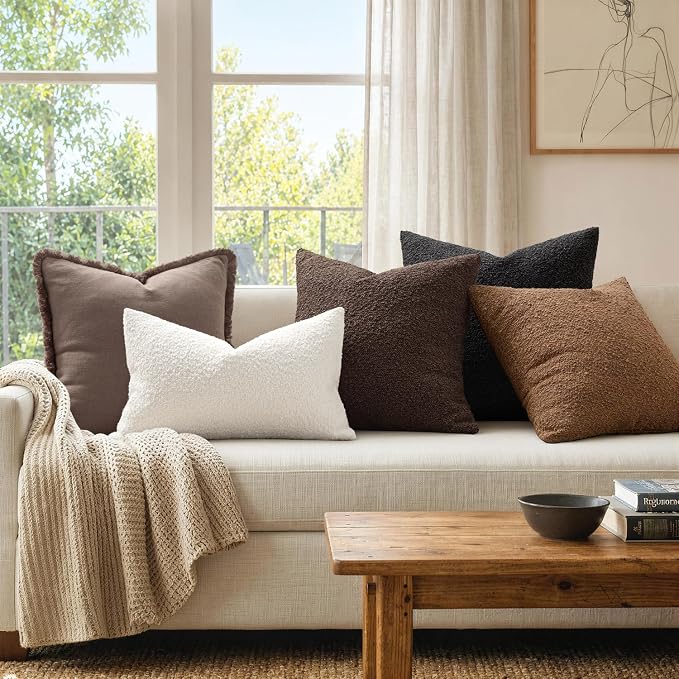 MIULEE 24x24 Decorative Euro Sham Boucle Couch Pillow Covers Black | Set of 2 Textured Neutral Throw Pillow Covers, Accent Solid Pillowcases, Sofa Living Room Home Decor
