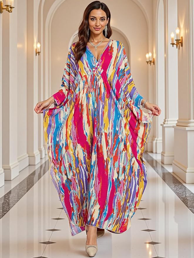 Mumu Dresses for Women Plus Size, Bohemian Kaftan Beach Cover Up Long Maxi Nightgown Soft Loungewear