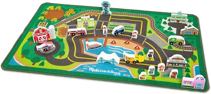 Melissa & Doug PAW Patrol Activity Rug - Adventure Bay (22 Pieces) PAW Patrol Town Mat with Wooden Toys for Ages 3+
