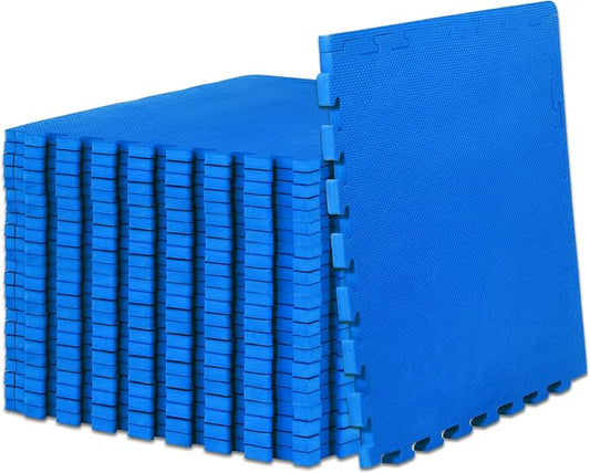 ProsourceFit Weaved Pattern Extra Thick Exercise Puzzle Mat ¾-inch, EVA Foam Interlocking Tiles for Protective, Cushioned Flooring for Home and Gym Equipment; Blue, 96 SQ FT, 24 Tiles