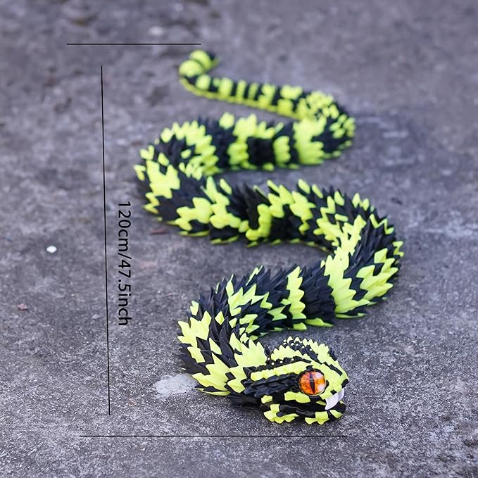 Super Large 3D Printed snake with a movable mouth,47.4inch,Flexible Realistic Articulated Animal Fidget Toys,Mystery Figurines Gifts ,Executive Desk Décor and Festival Collectible (BY 47.4inch)