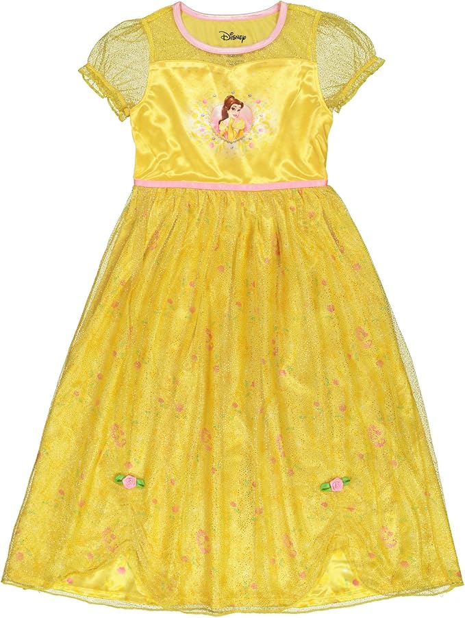 Disney Girls' Princess Dress Nightgown, Fantasy Gown, Soft & Cute Pajamas for Kids