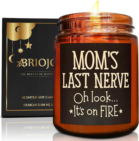 Mom's Last Nerve Candles - Fun Birthday, Valentines Day, Mothers Day Gifts from Daughter, Son - Funny Stress Relief Relaxation Gifts for Women Wife New Mom - Sea Salt Jasmine Soy Spa Candle