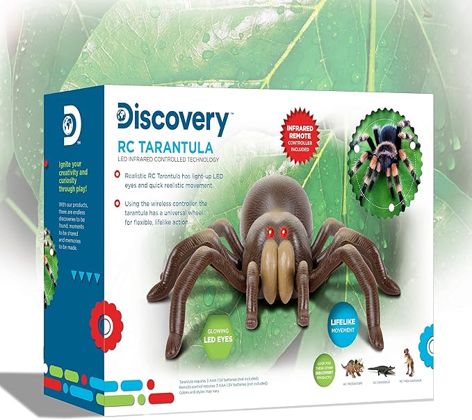 Discovery™ RC Tarantula Spider – Remote Control Toy Spider with Realistic Movement, Red LED Eyes & Wriggling Legs | Prank Gift for Boys Girls & Bug Lovers| Fun Electronic Animal Toy for Kids Ages 8+