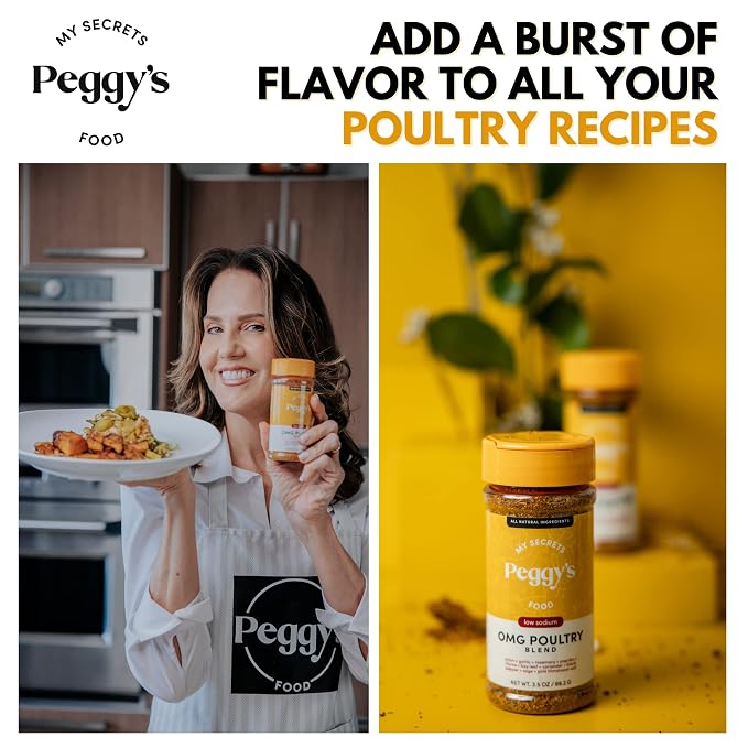 My Secrets Peggy's Food OMG Poultry Seasoning Blend - Low Sodium Chicken & Turkey Rub with Himalayan Pink Salt - Premium Herb Mix for Roasting, Grilling & Air Frying - All Natural - 3.5 oz