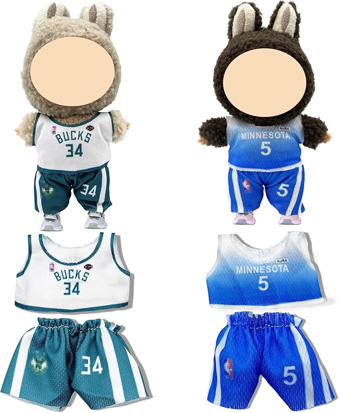 Doll Clothes for Labubu,Cute Outfit for 17cm Doll Clothe 2/3PCS Clothes and Hats Stylish Dolls Clothe for 17 cm Labubu,Casual Style Costumes for Labubu Dolls (Jersey Set)