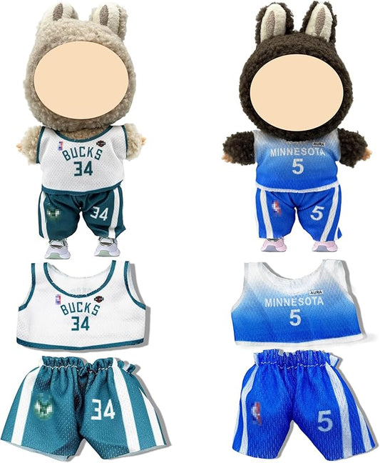 Doll Clothes for Labubu,Cute Outfit for 17cm Doll Clothe 2/3PCS Clothes and Hats Stylish Dolls Clothe for 17 cm Labubu,Casual Style Costumes for Labubu Dolls (Jersey Set)