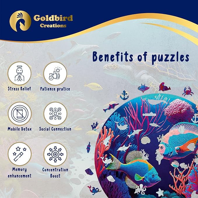 Eco-Friendly Wooden Puzzles for Adults - 300 Piece Wood Puzzles - Relaxation & Brain Training - Whimsical Pieces - Premium Gift Box - Colorful Fishes Jigsaw Puzzle