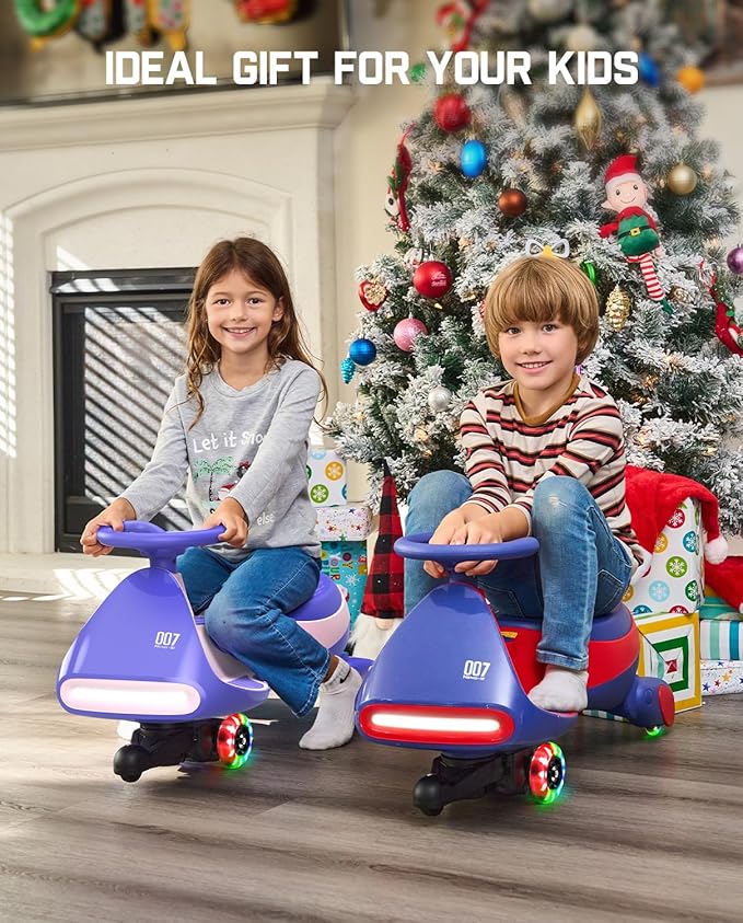 FanttikRide N7 Pro Electric Wiggle Car with Pedal, Rechargeable Battery, CyberWiggle, 2 in 1 Swing Car, 2 Speeds Max 4 Mph, Anti-Rollover, Flashing Wheels, Bluetooth, for Ages 3 and Up, 150 Lbs, Pink