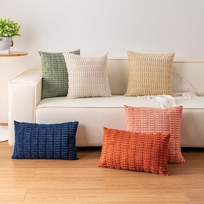 Pack of 2 Corduroy Decorative Throw Pillow Covers 26x26 Inch, Light Brown | Fall Soft Striped Pillow Covers Modern Farmhouse Home Decor Christmas Throw Pillow Covers for Sofa Living Room Couch Bed