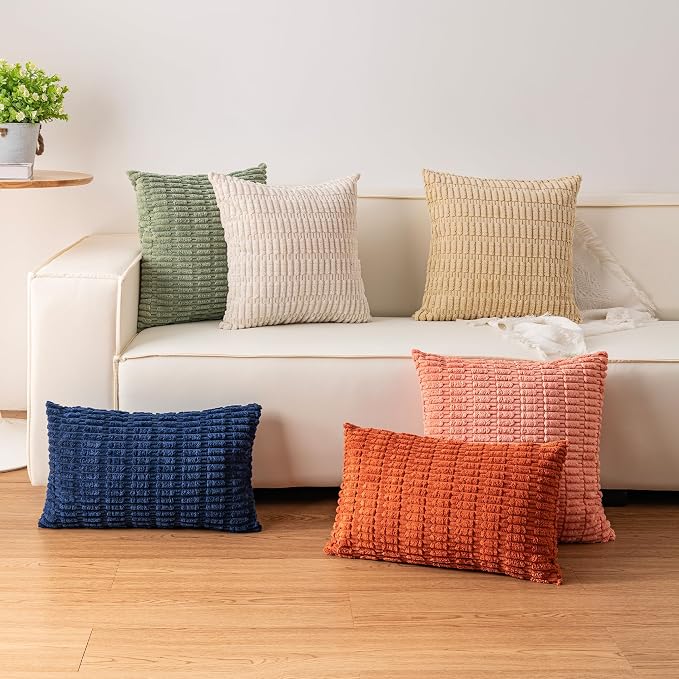 Aegero Pack of 2 Corduroy Decorative Throw Pillow Covers 22x22 Inch, Red | Fall Soft Striped Pillow Covers Modern Farmhouse Home Decor Christmas Throw Pillow Covers for Sofa Living Room Couch Bed