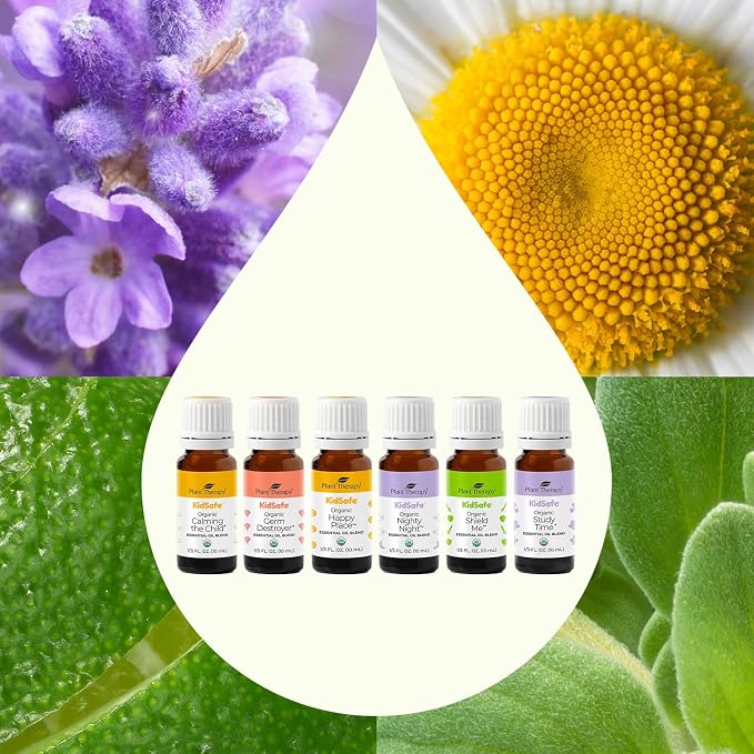 Plant Therapy KidSafe Organic Essential Oil Blends Set 10 mL (1/3 oz) 100% Pure, Undiluted, Aromatherapy, Sleep Support, Mood Booster, Attention and Focus