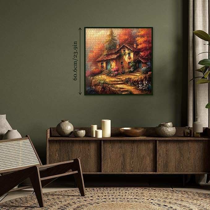 Vintage Cabin Landscape Puzzles for Adults 1000 Pieces, Beautiful House Autumn Jigsaw Puzzle, Impossible Sunset Art Puzzles
