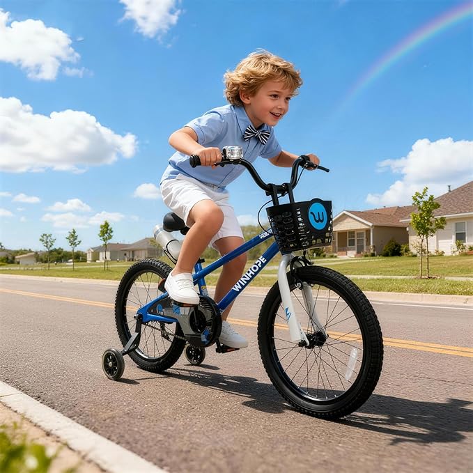 WinHope Kids Bike, 12-18 Inch Toddler Bicycle with Removable Training Wheels and Dual Brakes, Children Bike for Beginner with Adjustable Seat and Headlebar for 2-9 Years Boys Girls, Multiple Colors