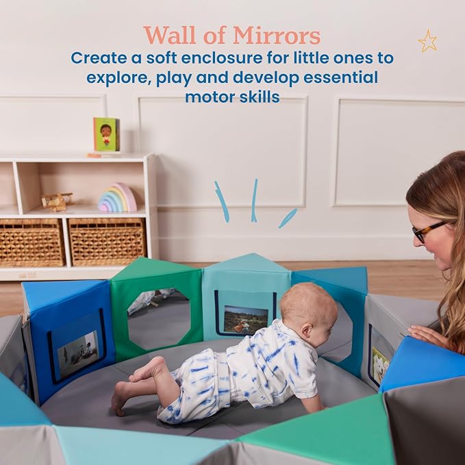 ECR4Kids SoftZone Wall of Mirrors Activity Center and Play Mat, Sensory Toy, Contemporary, 3-Piece