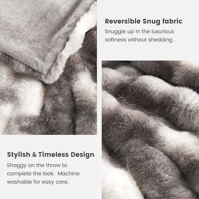 Cozy Bliss Faux Fur Throw Blanket for Bed King Size, Fuzzy Soft Plush Thick Bubble Blanket for Sofa Bedroom Living Room, 108 * 90 Inches Tie Dye Taupe