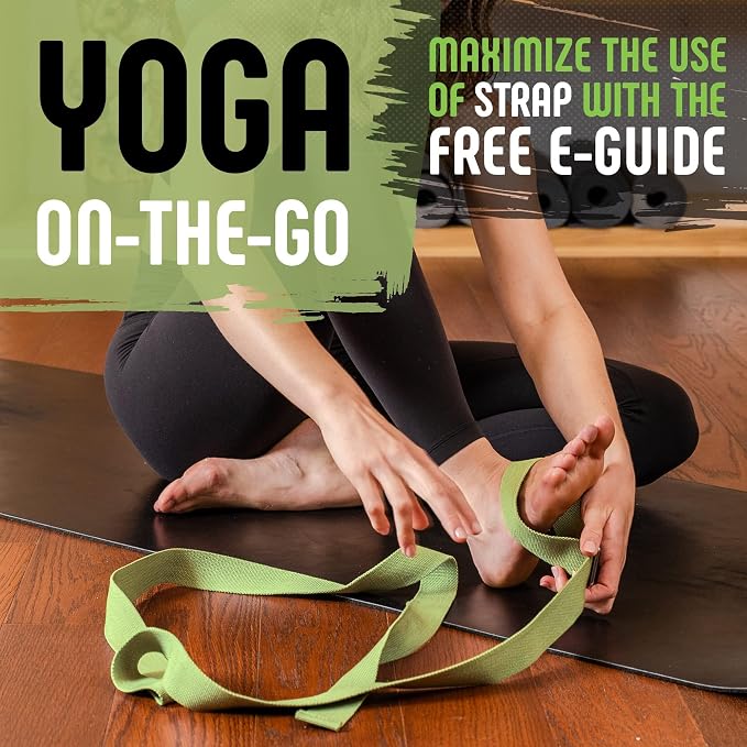 Gradient Fitness Yoga Strap, Friction-Less Easy-Feed Buckle, Super Soft Cotton/Polyester Blend Webbing, Free eGuide. (8 Feet)