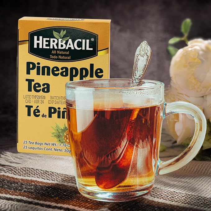 Herbacil Pineapple Tea, Herbal Blend with Dehydrated Pineapple Fruit, Caffeine-Free, All Natural, 2-Pack of 25 bags per box (50 Tea Bags), 1.76 oz Each