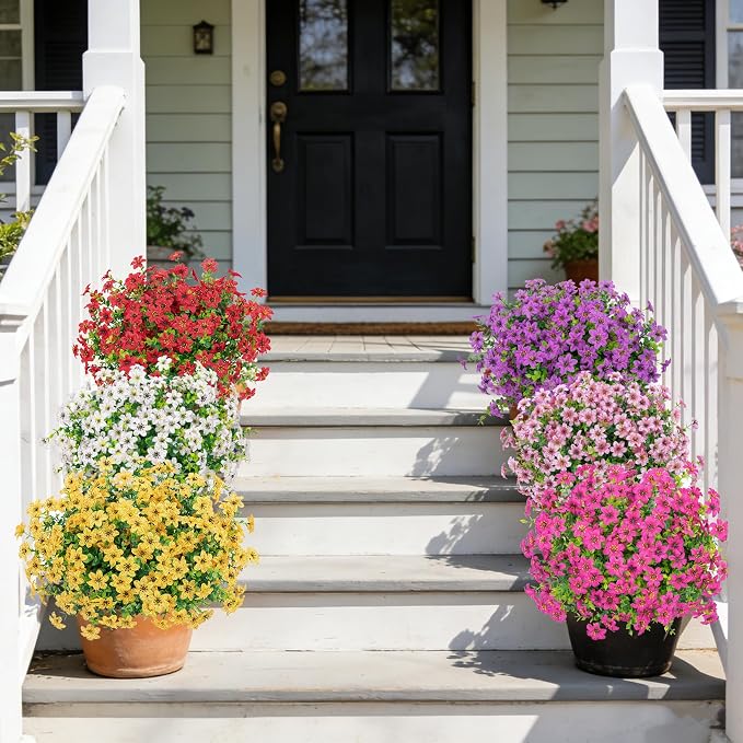 Ouddy Decor 24 Pcs Artificial Flowers for Outdoors Decoration, Multicolor | Fake silk flowers, UV resistant, faux plastic plant, for summer porch garden yard planter wedding indoor outdoor home decor