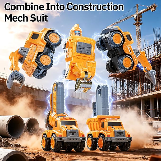 Transform Toys for Boys 4-6, 5 in 1 Take Apart Toys for Boys 3-5, Construction Excavator Transform Assembling Robot Toy for Kids, Educational Birthday Gift for 4 5 6 7 8 Year Old Boy Girls