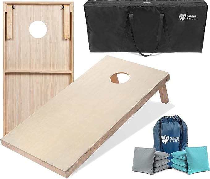 Tailgating Pros Cornhole Boards - 4'x2' & 3'x2' Cornhole Game w/Carrying Case & Set of 8 Corn Hole Bags - 150+ Color Combos! Optional LED Lights