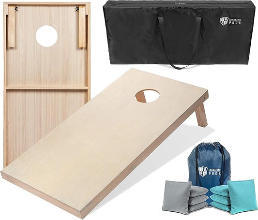 Tailgating Pros Cornhole Boards - 4'x2' & 3'x2' Cornhole Game w/Carrying Case & Set of 8 Corn Hole Bags - 150+ Color Combos! Optional LED Lights