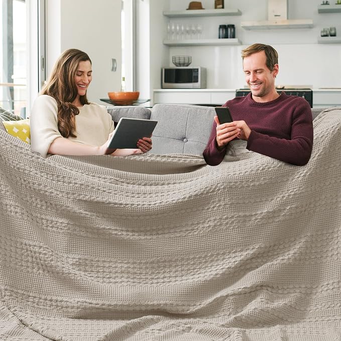 PHF 100% Cotton Waffle Blanket Oversized King 120"x120", Lightweight Breathable Extra Large 10'x10' Blankets for Bed, Giant Big Luxury Aesthetic Woven Bedding for Home Decor, Pearl Gray