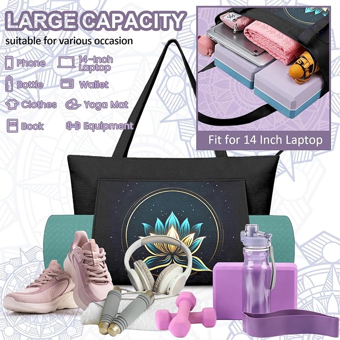 Yoga Bag for Women, Large Canvas Yoga Mat Tote Bag with Yoga Mat Carrier - Large Mat Pocket Fitness Tote for Pilates, Gym, Travel, Office & Beach