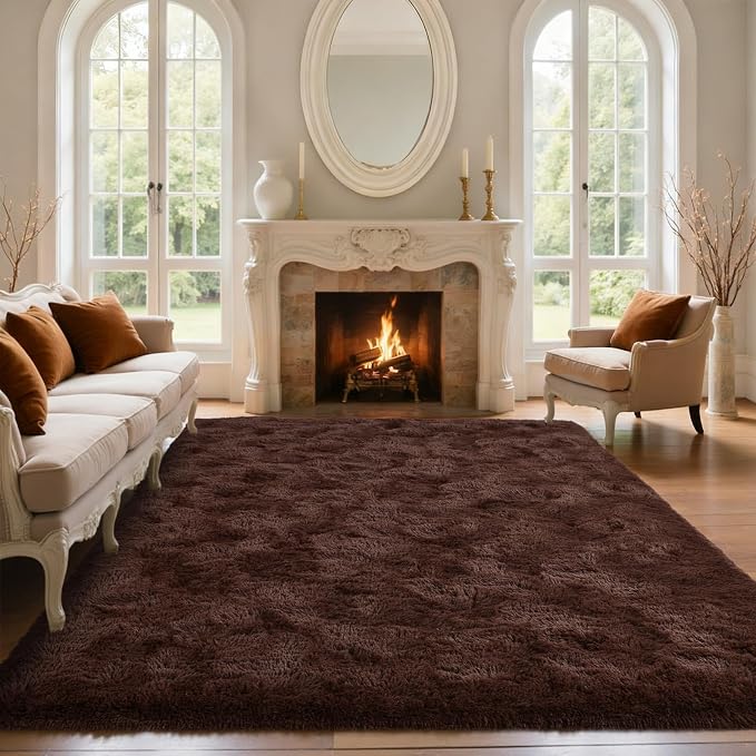 Coffee Brown 6x9 ft Fluffy Rug for Living Room,Fur Bedroom Area Rugs Non-Slip,Carpet for Nursery Kids PlayRoom Indoor Modern Plush Carpets