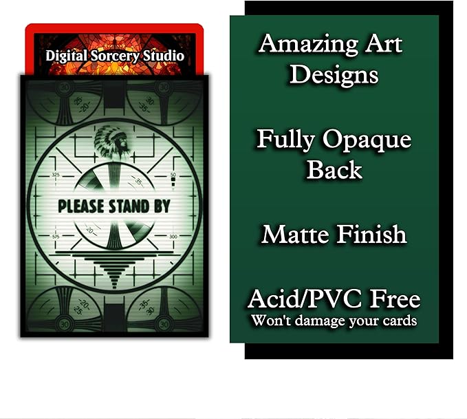 Please Stand by Card Sleeves - 100 Pack for MTG, Magic The Gathering, TCG Decks & More, Standard Size Card Sleeves for Trading Card Protection - Ideal for MTG Commander & Fallout Decks