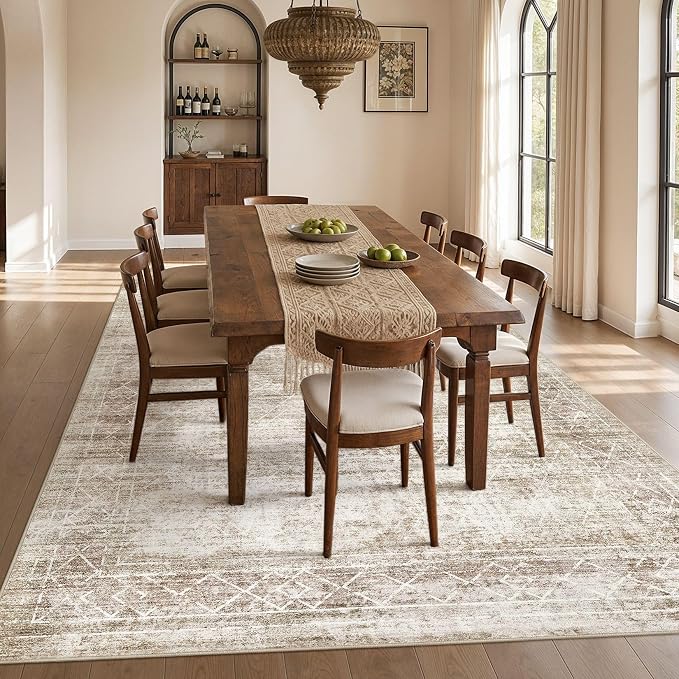 cotiled Washable Area Rugs 10x14 Living Room | Non Slip Backing, Stain Resistant, Pet Friendly, Large Neutral Soft Indoor Carpet For Bedroom, Nursery, Office, Beige/Brown