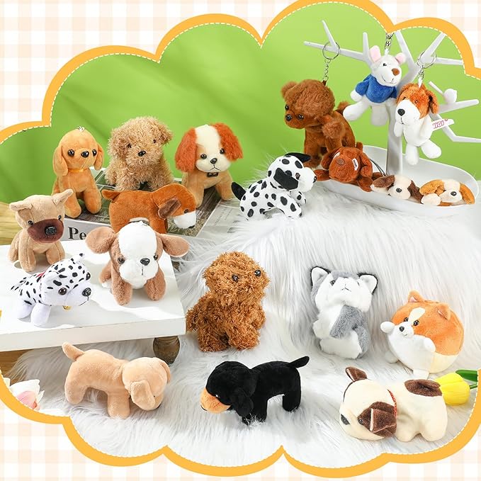 Sosation 20 Pcs Mini Stuffed Animal Dog Bulk Adopt a Puppy Favors Soft Puppy Gift Party for Kids Graduation Birthday Party Charity Donation Classroom Goodie Stuffer (Pretty Style,Multicolor)