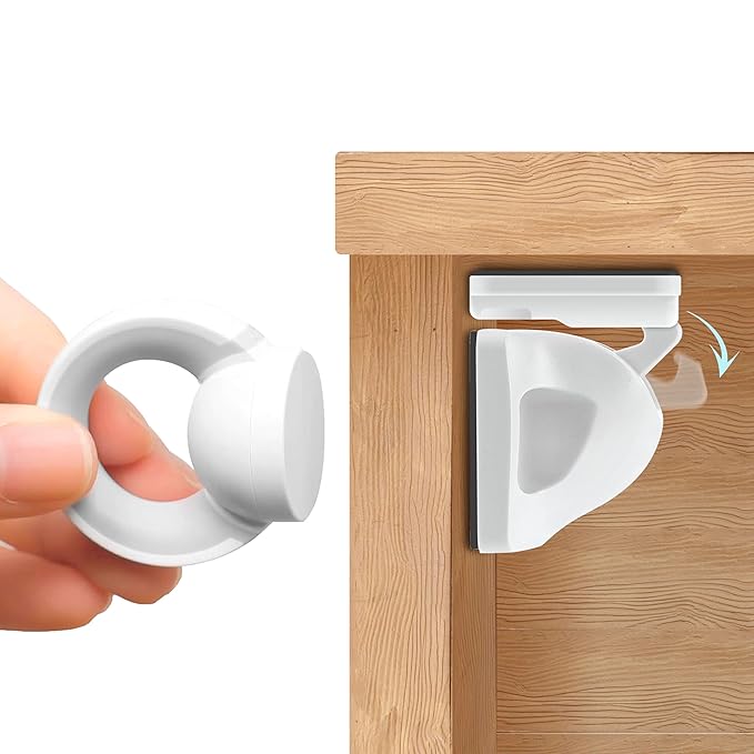 Booboo Baby Magnetic Child Safety Cupboard Locks for Children x4 Locks + x1 Key, Baby Proofing for Kitchen, Cabinets and Drawers, 30 Second Install No Drilling 3M Adhesive (4 Pack)