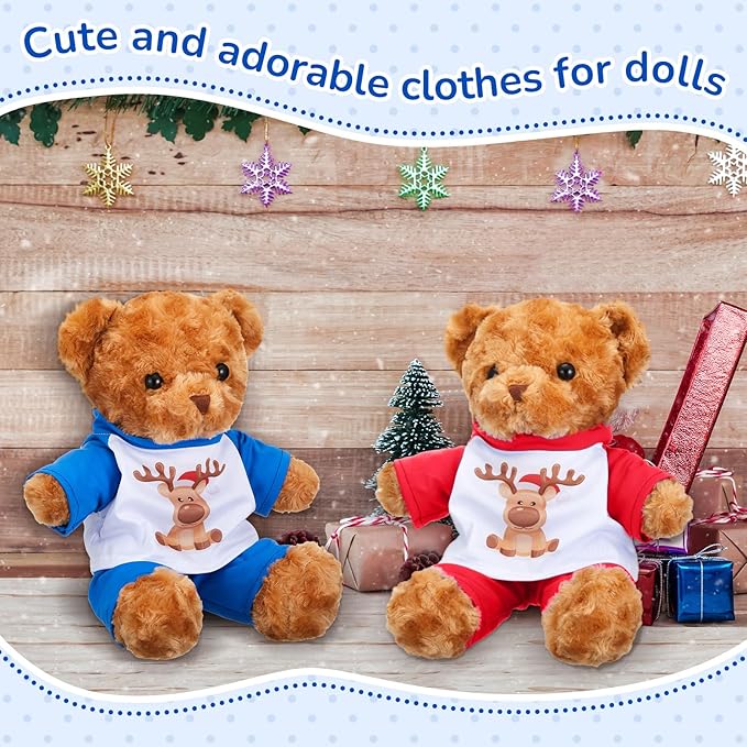Civaner 2 Pack Blue and Pink Bear Clothes Outfit, Fit Most 12-16 Inch Bears Stuffed Animal Pajamas Plushie Clothes for Stuffed Animals, Pre-Kindergarten Toys(Deer Style)