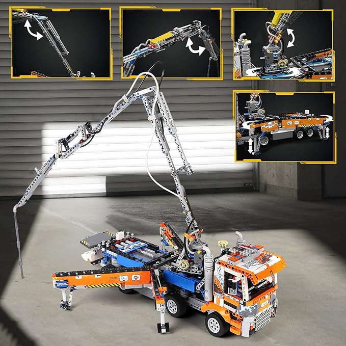 Mould King 19014 Tow Truck Building Blocks Kit, Pneumatic Concrete Pump Truck Model, Engineering Crane Toy for Adults, Collectibles Gift(2098 Pieces)
