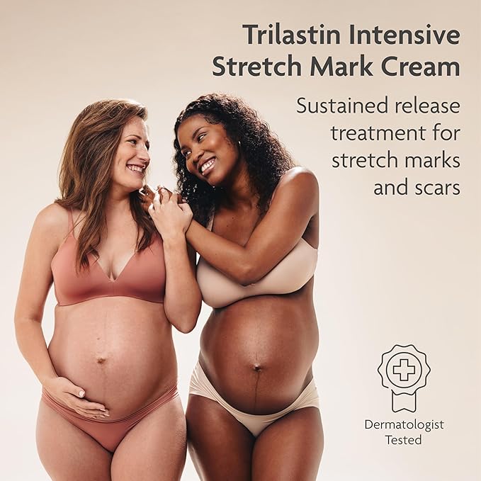 TriLASTIN Stretch Mark Cream - Collagen-Boosting Formula & Pregnancy Hospital Bag Essential - Paraben-Free Maternity Bump Butter - Fast-Absorbing Unscented Stretch Mark Lotion - 5.5 Oz Tube