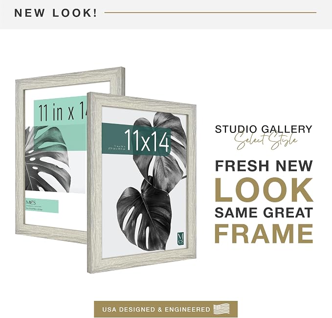 MCS Studio Gallery 11x14 Picture Frame Gray Woodgrain Engineered Wood, Rectangle Photo Frame for Photos, Posters & Art Prints (2-Pack)