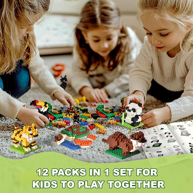 FUN LITTLE TOYS Party Favor for Kids Building Set, Mini Animals Building Blocks Sets Goodie Bags Stuffers for Kid, Small Toy Prizes, 12Pack Kit Birthday Party Favor Gifts Toys for Ages 8-13
