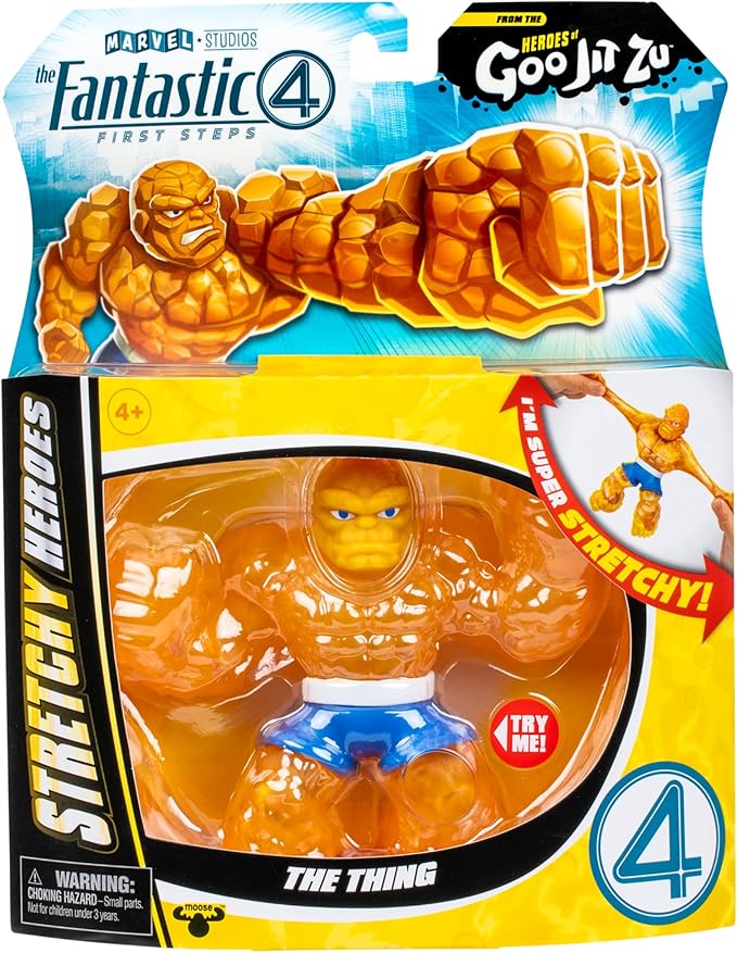Heroes of Goo Jit Zu Marvel Studios The Fantastic 4 First Steps, The Thing, Stretchy, Goo Filled 4.5" / 11.4 CM Action Figure, with Unique Crunchy Goo Filling, 3 to Collect
