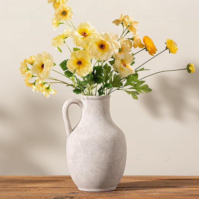 Vanselia Ceramic Flower Vase Home Table Decor Living Room Farmhouse 10 in | Large Tall White Rustic Decorative Flowers Vases Plant Modern Decoration for Kitchen Shelf Coffee Dining Centerpieces Desk