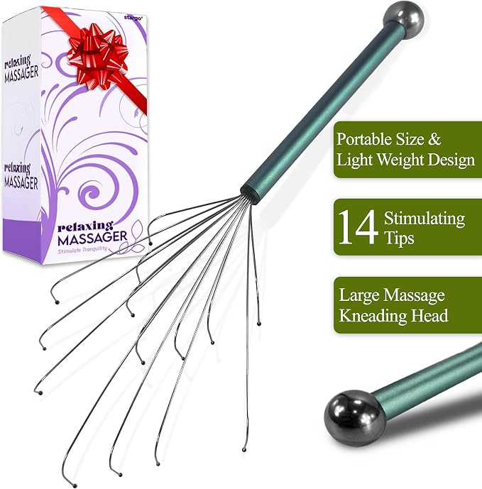 stargo Massage Master Metal Back Scratcher Extendable for Men, Women, Elderly - Wide Wire Claw Scratching Head Body Massager - Hand Back Scratch for Adults, Dogs - Massage Stick Gift