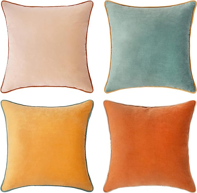 MONDAY MOOSE Decorative Throw Pillow Covers Cushion Cases, Set of 4 Soft Velvet Modern Double-Sided Designs, Mix and Match for Home Decor, Pillow Inserts Not Included (24x24 inch, Orange/Teal)
