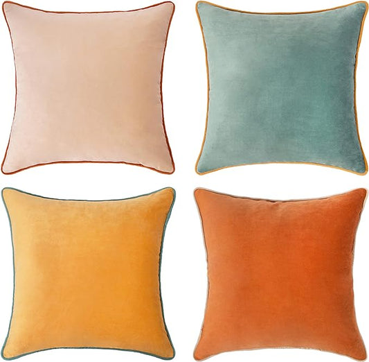 MONDAY MOOSE Decorative Throw Pillow Covers Cushion Cases, Set of 4 Soft Velvet Modern Double-Sided Designs, Mix and Match for Home Decor, Pillow Inserts Not Included (24x24 inch, Orange/Teal)