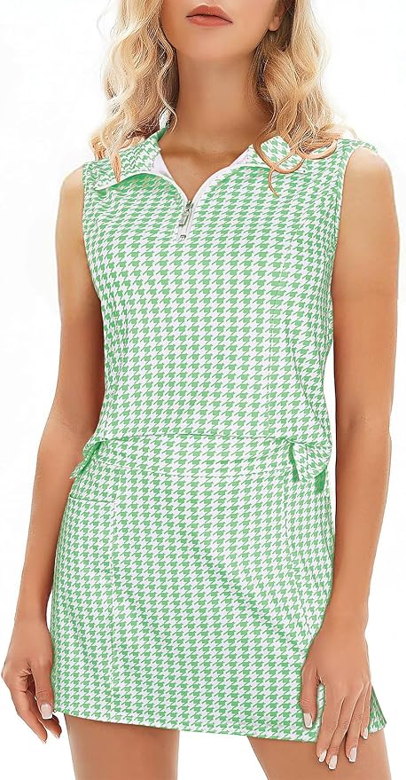 Koscacy Women's Tennis Skort Set Zip Up Tank Top 2 Piece Summer Outfit