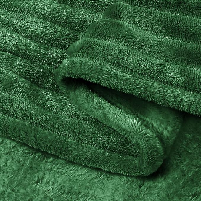 BEDELITE Ribbed Jacquard Dark Green Blankets Queen Size for Bed, 90x90 Inch | Soft Warm Decorative Fluffy Blanket, Cozy Fuzzy Lightweight Plush Fleece Throw Blankets for Bed, Room Decor, Gift for Women