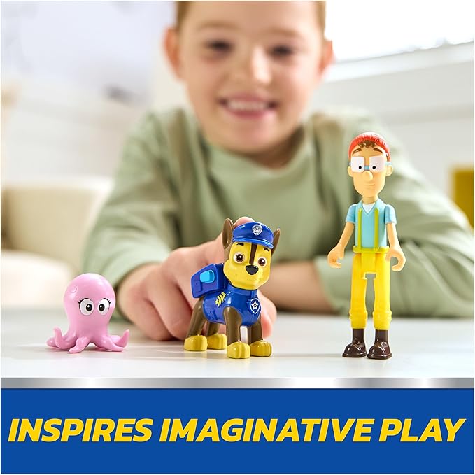 Paw Patrol, Chase & Captain Turbot Figure Pack with Baby Octopus Toy Figure, Kids Toys for Boys and Girls Ages 3 and Up