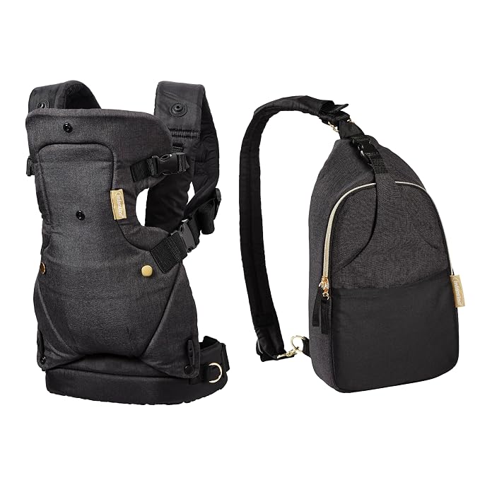 The Infantino Flip 4-in-1 Convertible Baby Carrier & Crossbody Diaper Bag - Grow-with-Me Carrier with Attachable Crossbody Diaper Bag, Black and Gold, 2-Piece Set