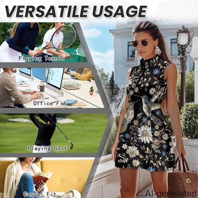 Golf Dress Tennis Dresses for Women with Built in Shorts and Pockets Sleeveless Athletic Dress Workout Dress